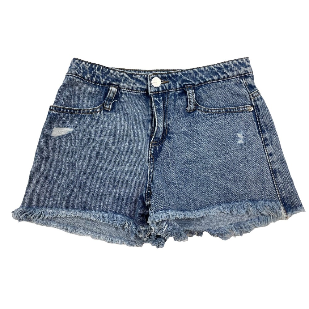 Bebe Girls‎ Denim Blue Jean Shorts Cut-Off Sz 12 Acid Wash Distressed Frayed